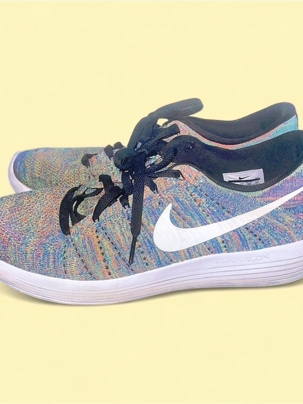 Nike LunarEpic Flyknit Low Multicolor Running Sneakers with White Swoosh mens 12